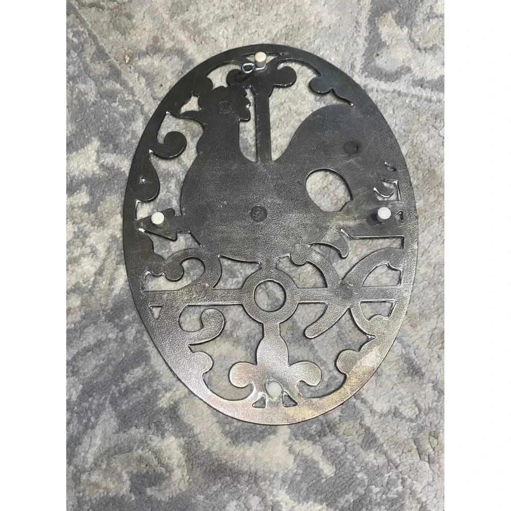Vintage Rooster Oval Trivet Silvertone Wall‎ Decor Made in Italy 10.5